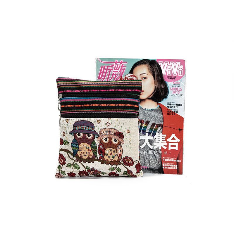 Ethnic style double zipper owl jacquard single shoulder diagonal cross bag for women's ultra light cross-border postman bag