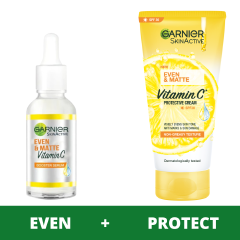 【Discounted】Garnier even tone essentials kit- Vitamin C Serum 30ml & Even & Matte Vitamin  Spf30 -50ml