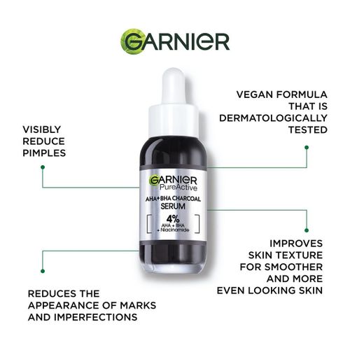 【New Year Sale Offer】Garnier Pure Active AHA BHA Charcoal Anti-Imperfection Serum 30Ml .