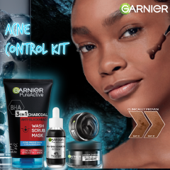 【Discounted】Garnier Acne Control Kit:  Pure Active Charcoal Wash+ Serum + Air Cream
