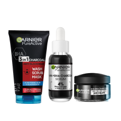 【Discounted】Garnier Acne Control Kit:  Pure Active Charcoal Wash+ Serum + Air Cream