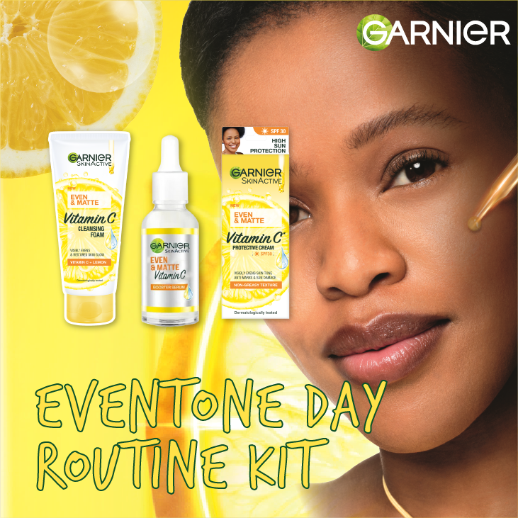 【Discounted】Garnier Eventone Day Routine Kit: Even & Matte Vitamin C Cleansing Foam + Serum + Sunscreen Spf 30