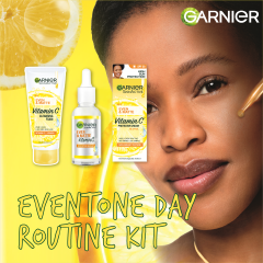 【Discounted】Garnier Eventone Day Routine Kit: Even & Matte Vitamin C Cleansing Foam 50ml + Serum 15ml+ Sunscreen Spf 30 50ml