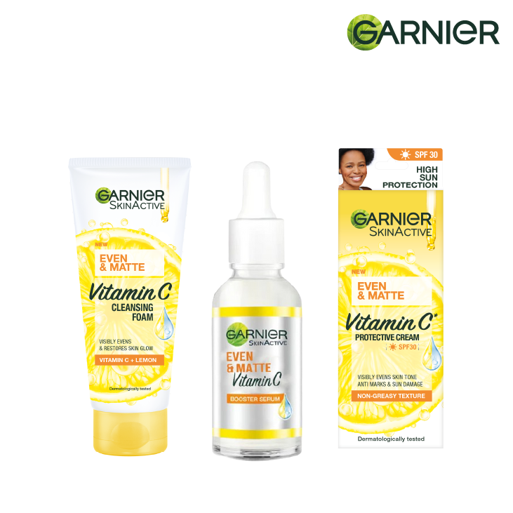 【Discounted】Garnier Eventone Day Routine Kit: Even & Matte Vitamin C Cleansing Foam + Serum + Sunscreen Spf 30