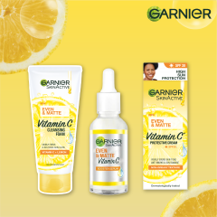【Discounted】Garnier Eventone Day Routine Kit: Even & Matte Vitamin C Cleansing Foam 50ml + Serum 15ml+ Sunscreen Spf 30 50ml