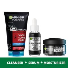 【Discounted】Garnier Acne Control Kit:  Pure Active Charcoal Wash+ Serum + Air Cream