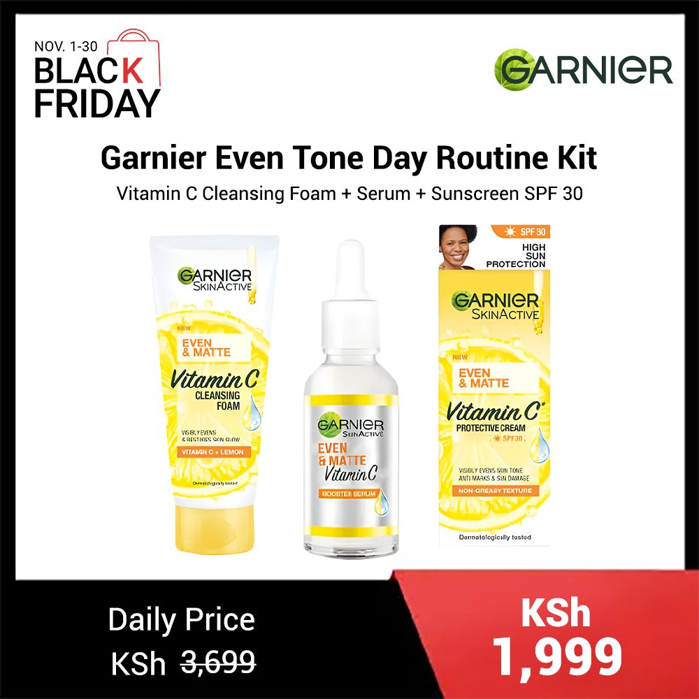 【Black Friday Price Only】Garnier Eventone Day Routine Kit(Even & Matte Vitamin C Cleansing Foam + Serum + Sunscreen Spf 30 Eventone Day Kit