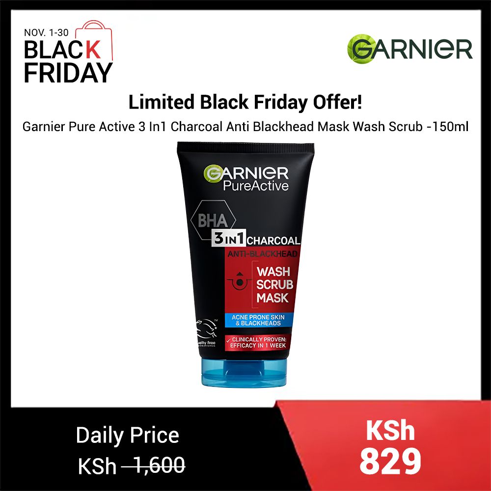 【Black Friday price only】Garnier Pure Active 3 In1 Charcoal Anti Blackhead Mask Wash Scrub -150ml Black,normal