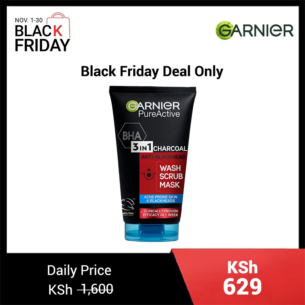 【Black Friday price only】Garnier Pure Active 3 In1 Charcoal Anti Blackhead Mask Wash Scrub -150ml Black,normal