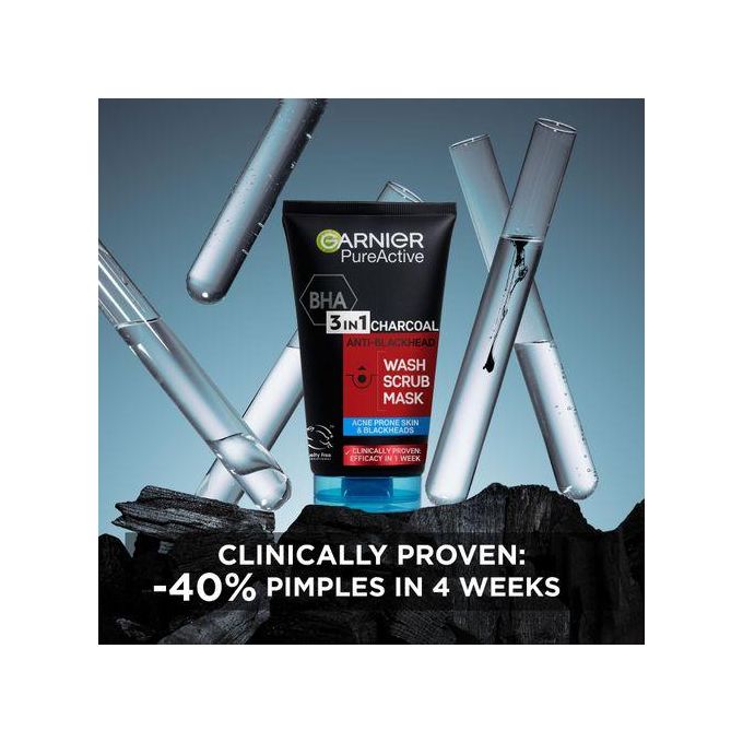 Garnier Pure Active 3 In1 Charcoal Anti Blackhead Mask Wash Scrub -100ml