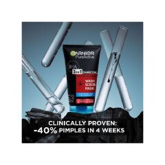 【Discounted】Garnier Pure Active 3 In1 Charcoal Anti Blackhead Mask Wash Scrub -100ml