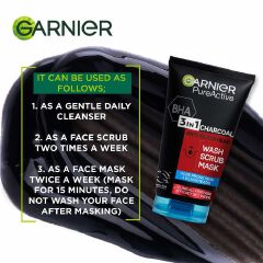 【Discounted】Garnier Pure Active 3 In1 Charcoal Anti Blackhead Mask Wash Scrub -100ml