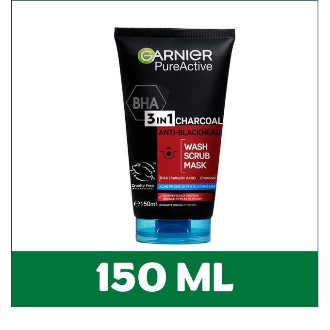 【Discounted】Garnier Pure Active 3 In1 Charcoal Anti Blackhead Mask Wash Scrub -150ml