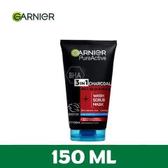 【Discounted】Garnier Pure Active 3 In1 Charcoal Anti Blackhead Mask Wash Scrub -150ml