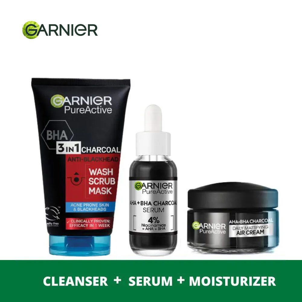 【Hot Deal】Garnier Acne Control Kit:  Pure Active Charcoal Wash+ Serum + Air Cream Acne Control Kit