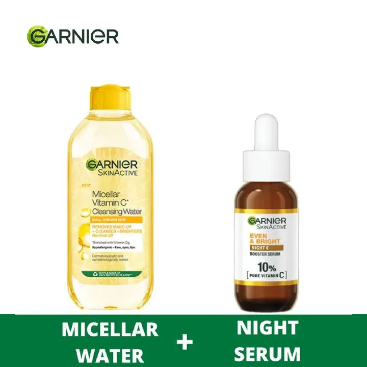 Garnier Eventone Night Essentials Kit(Even & Bright Vitamin C Night Serum + Even & Matte Micellar Water