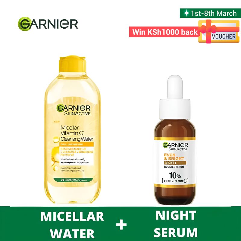 【Discounted】Garnier Eventone Night Essentials Kit(Even & Bright Vitamin C Night Serum + Even & Matte Micellar Water