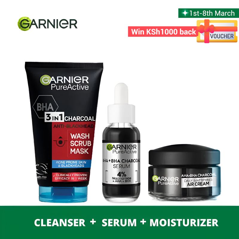 【Hot Deal】Garnier Acne Control Kit:  Pure Active Charcoal Wash+ Serum + Air Cream Acne Control Kit