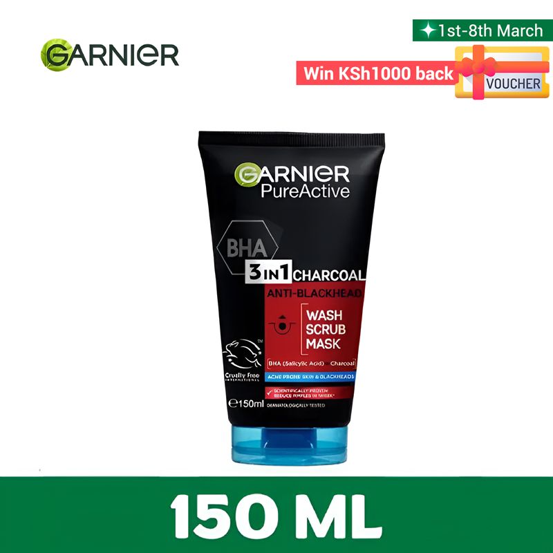 【Discounted】Garnier Pure Active 3 In1 Charcoal Anti Blackhead Mask Wash Scrub -150ml