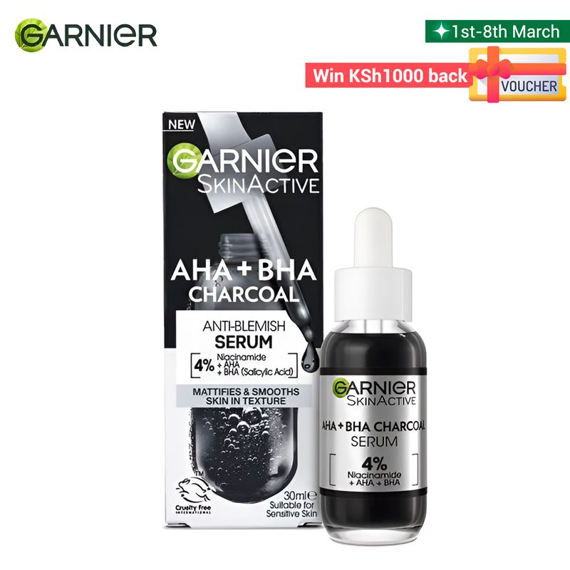 【Discounted】Garnier Pure Active AHA BHA Charcoal Anti-Imperfection Serum 30Ml .