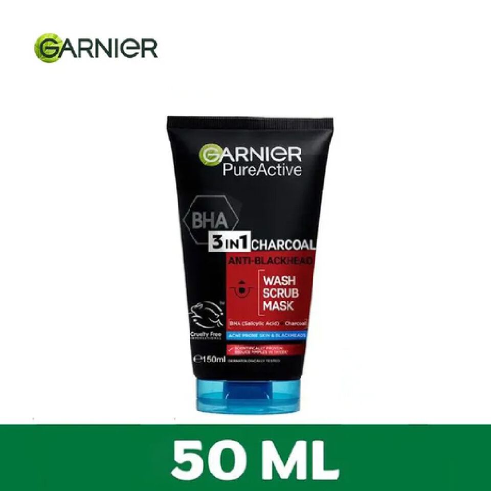 【Hot Deal】Garnier Pure Active 3 In1 Charcoal Anti Blackhead Mask Wash Scrub -50ml