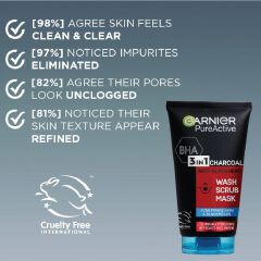 【Hot Deal】Garnier Pure Active 3 In1 Charcoal Anti Blackhead Mask Wash Scrub -50ml