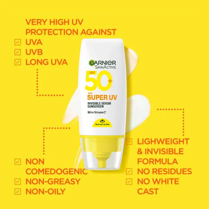 【Discounted】Garnier Super UV Invisible Serum Sunscreen  SPF 50 30ML-Pack of 2