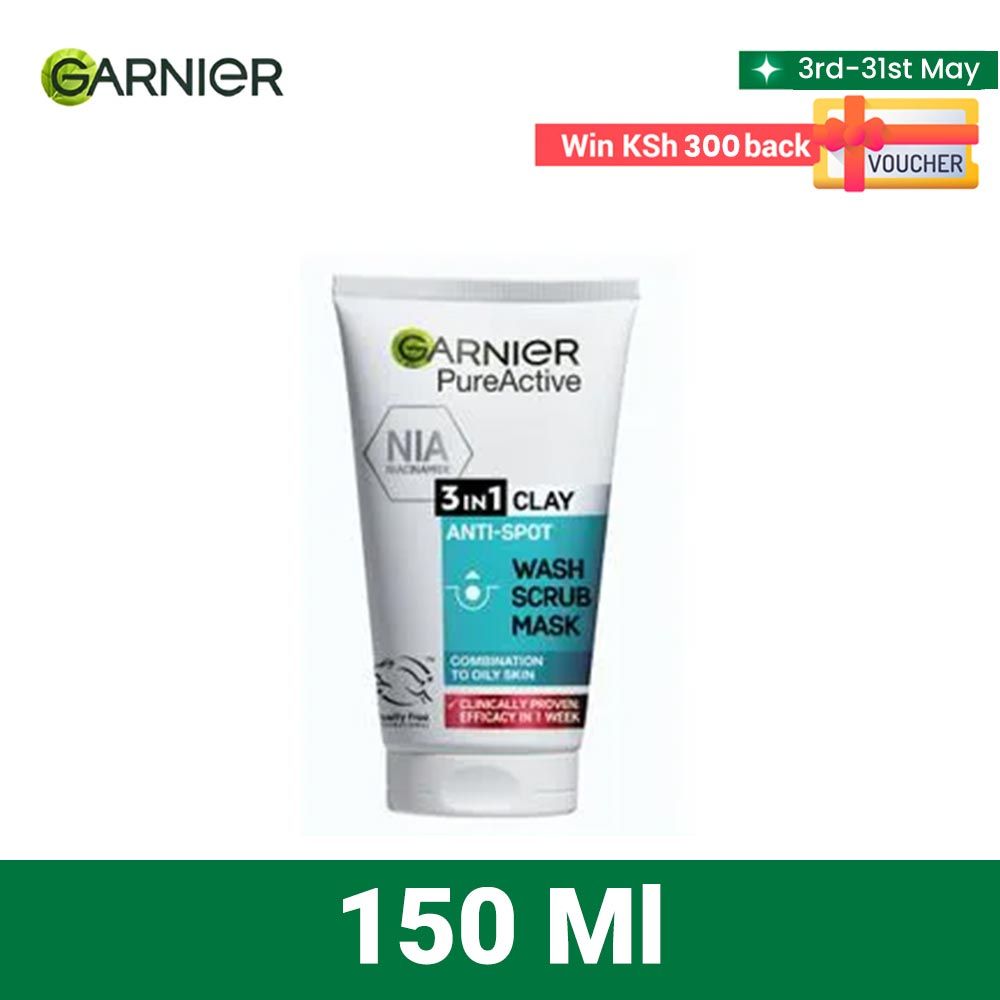 Garnier Pure Active Cleanser 3 in1 Clay Wash, Scrub, Mask 150ml Garnier Pure Active,150ML