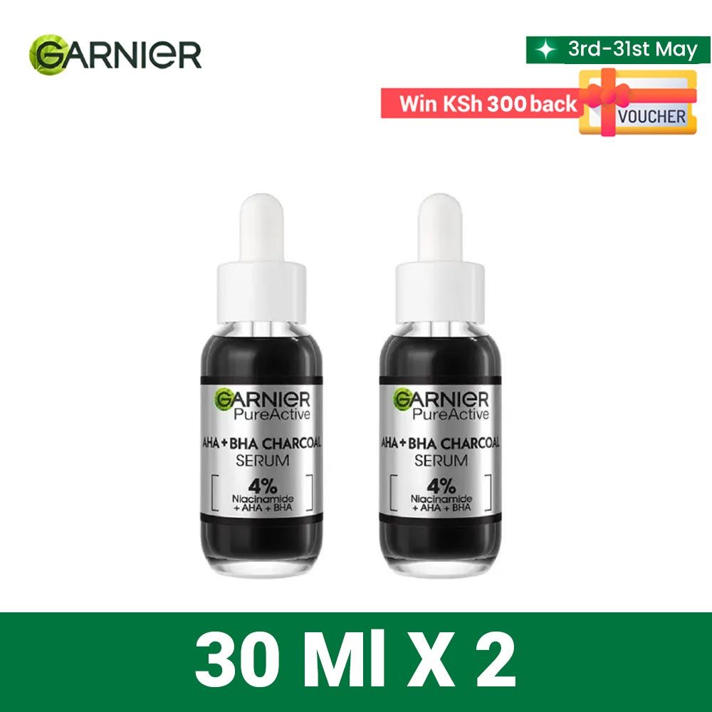【Free UV sachet】Garnier Charcoal Serum With AHA+BHA 30ml Twin Pack