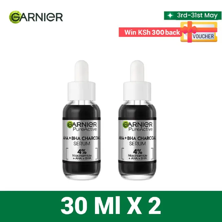 【Free UV sachet】Garnier Charcoal Serum With AHA+BHA 30ml Twin Pack