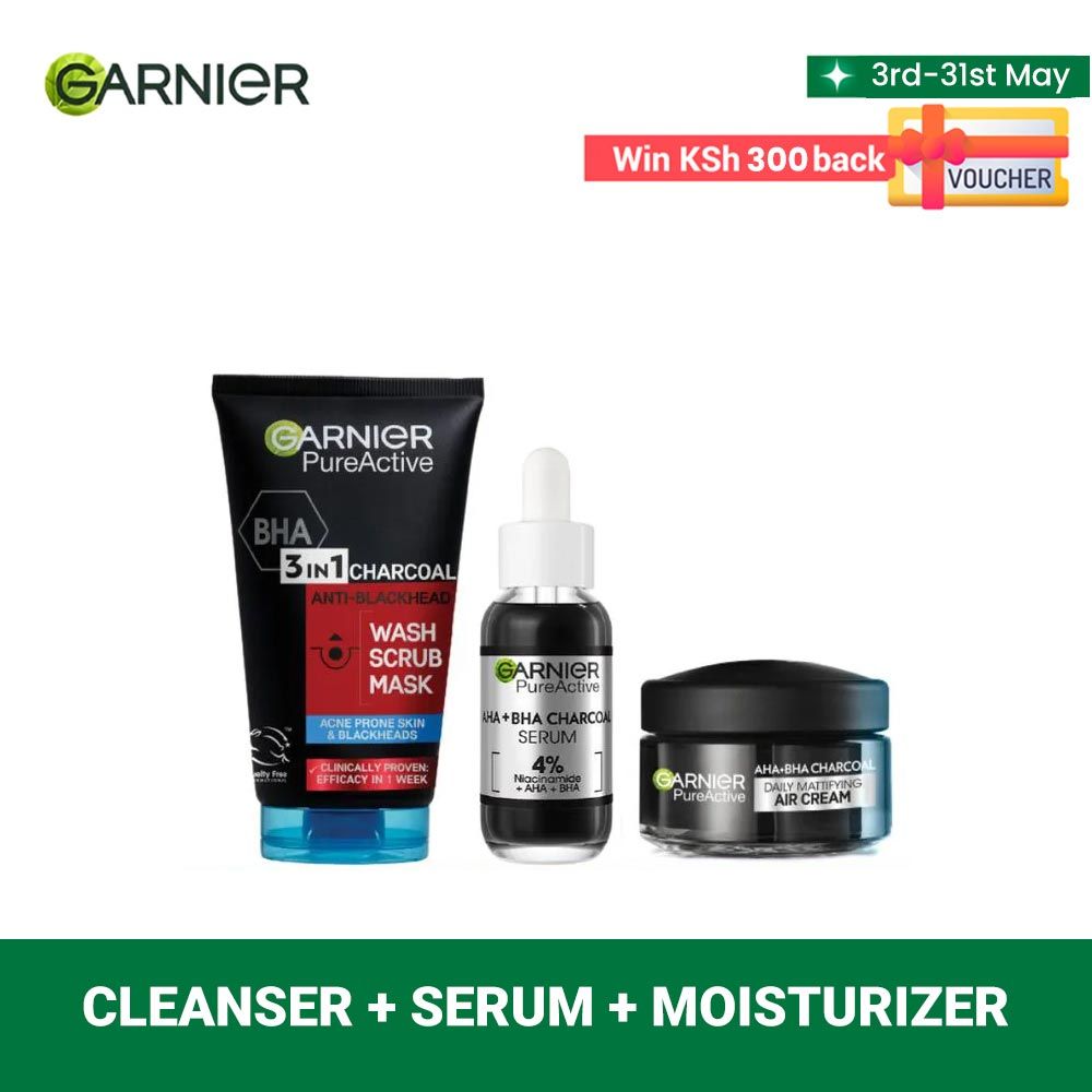 【Hot Deal】Garnier Acne Control Kit:  Pure Active Charcoal Wash+ Serum + Air Cream