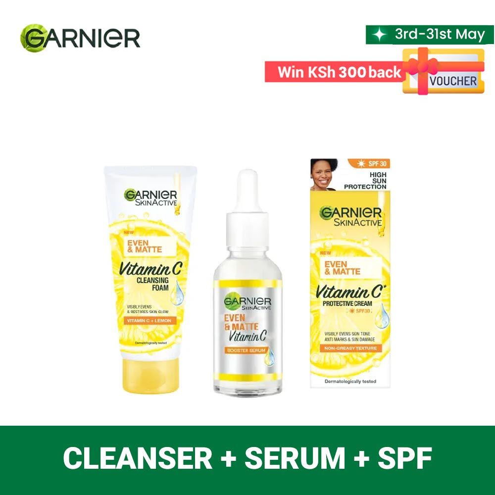 【Free UV sachets】Garnier Eventone Day Routine Kit: Even & Matte Vitamin C Cleansing Foam + Serum + Sunscreen Spf 30