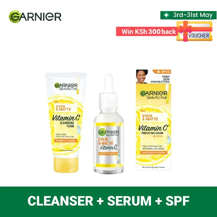 【Free UV sachets】Garnier Eventone Day Routine Kit: Even & Matte Vitamin C Cleansing Foam + Serum + Sunscreen Spf 30