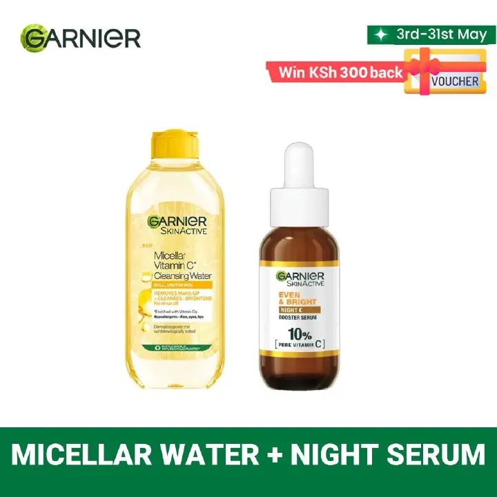 【Free UV sachets】Garnier Eventone Night Essentials Kit(Even & Bright Vitamin C Night Serum + Even & Matte Micellar Water