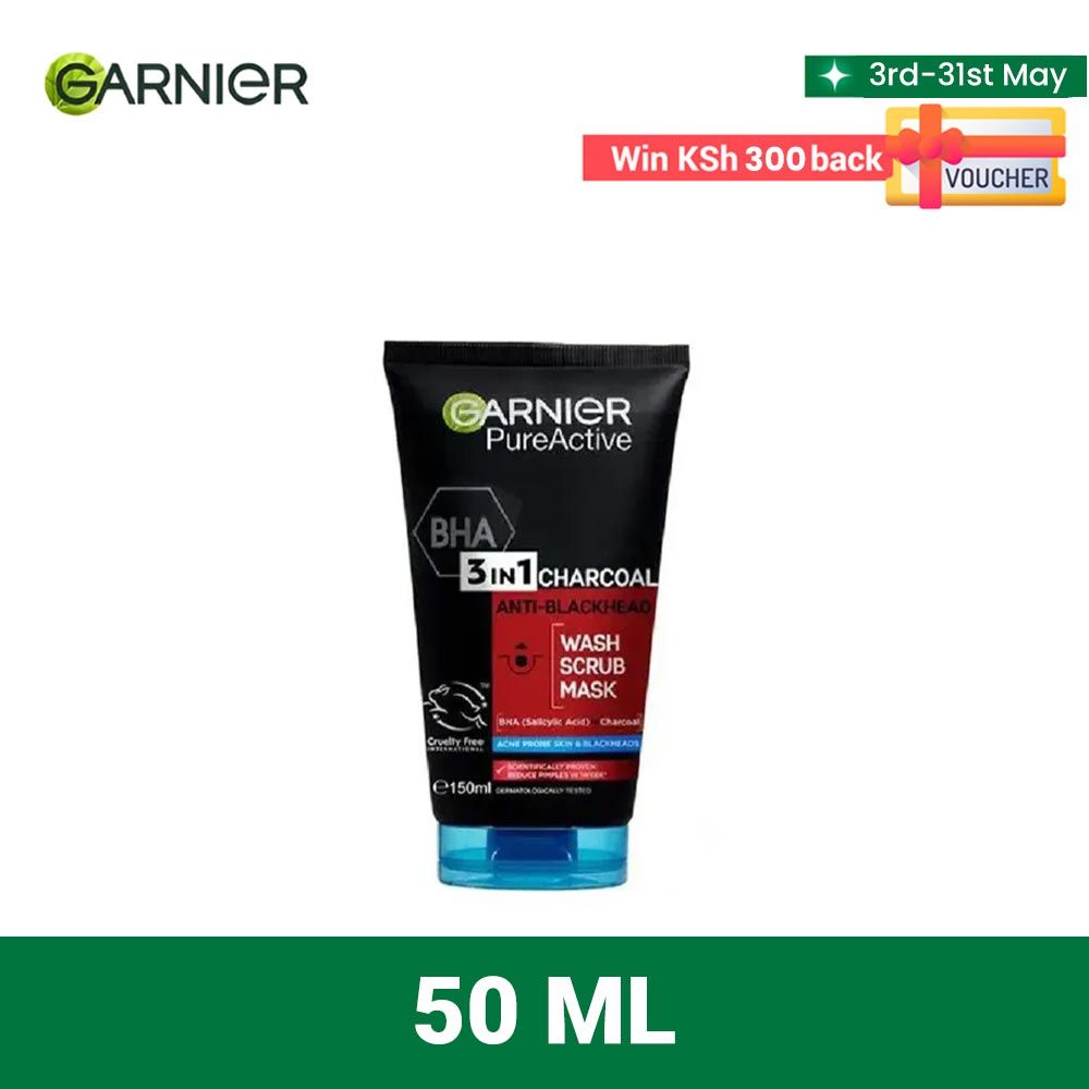 【Free UV sachets】Garnier Pure Active 3 In1 Charcoal Anti Blackhead Mask Wash Scrub -50ml