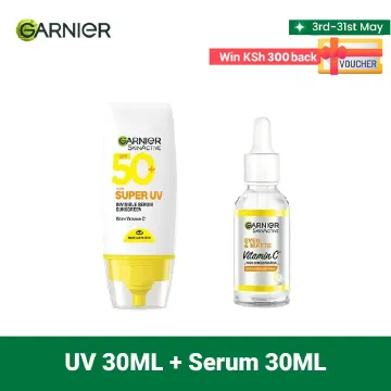 【Free UV sachets】Garnier Even & Matte Day Routine Go-Pack ; Day Serum 30ml+ Super UV Spf 50 Serum 30ml Pack of 2