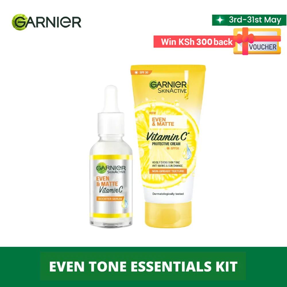 【Promotion】Garnier even tone essentials kit- Vitamin C Serum 30ml & Even & Matte Vitamin  Spf30 -50ml