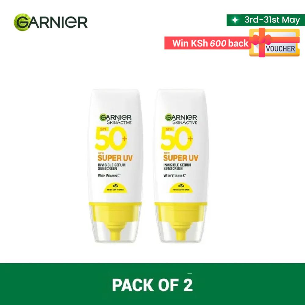 【Free UV sachet】Garnier Super UV Invisible Serum Sunscreen  SPF 50 30ML-Pack of 2