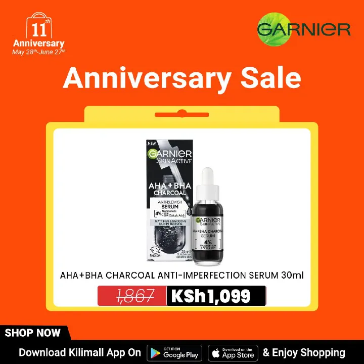 【Free UV sachet】Garnier Pure Active AHA BHA Charcoal Anti-Imperfection Serum 30Ml .