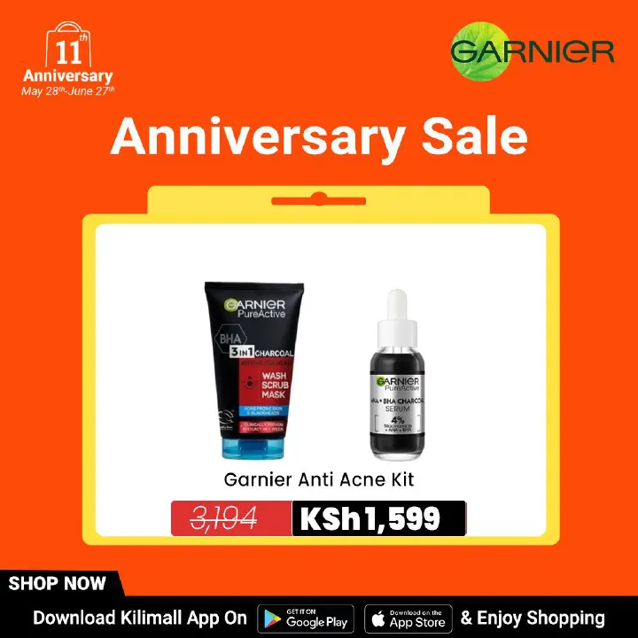 【Free UV sachet】Garnier AHA+BHA Charcoal Serum + Pure Active 3-in-1 Charcoal Mask-(Anti-acne kit)