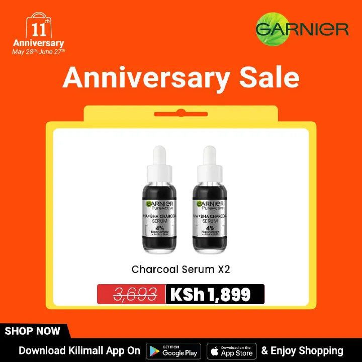 【Free UV sachet】Garnier Charcoal Serum With AHA+BHA 30ml Twin Pack