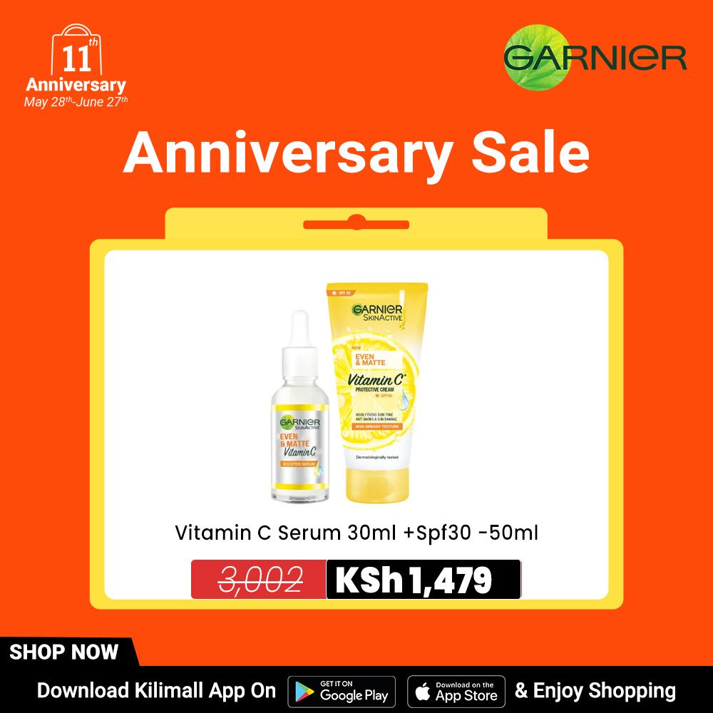 【Free UV sachet】Garnier even tone essentials kit- Vitamin C Serum 30ml & Even & Matte Vitamin  Spf30 -50ml