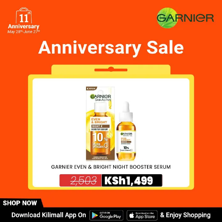 【Free UV sachet】Garnier Brightening Night Serum With 10% Pure Vitamin C 30Ml