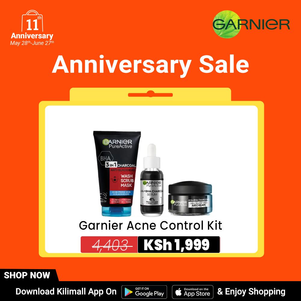 【Free UV sachet】Garnier Acne Control Kit:  Pure Active Charcoal Wash+ Serum + Air Cream
