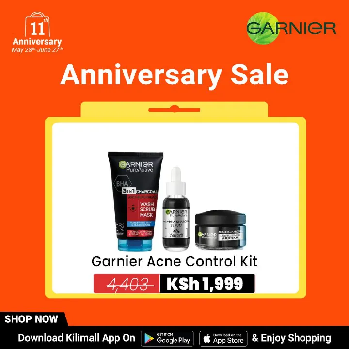 【Free UV sachet】Garnier Acne Control Kit:  Pure Active Charcoal Wash+ Serum + Air Cream
