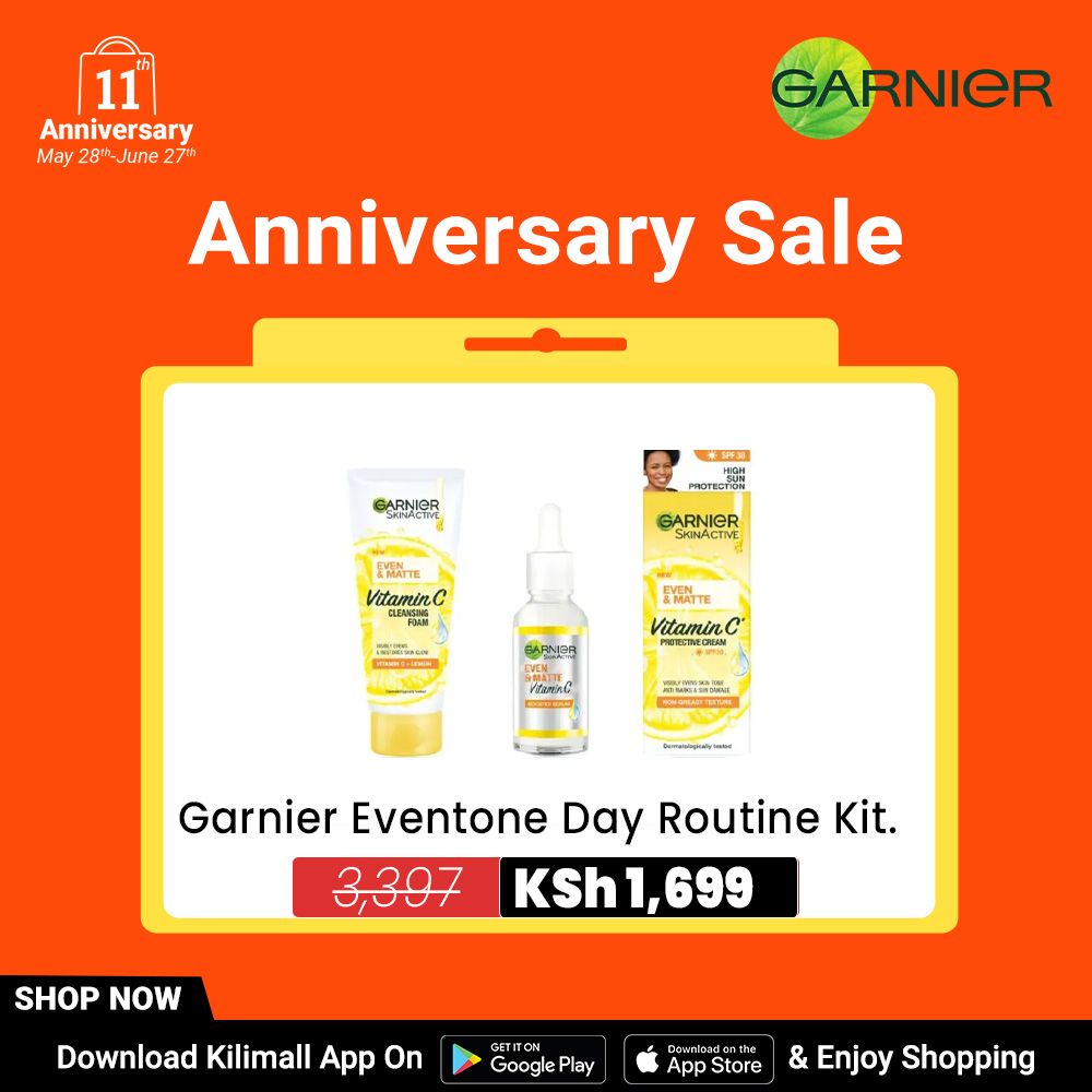 【Free UV sachet】Garnier Eventone Day Routine Kit: Even & Matte Vitamin C Cleansing Foam + Serum + Sunscreen Spf 30