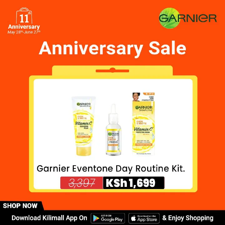 【Free UV sachet】Garnier Eventone Day Routine Kit: Even & Matte Vitamin C Cleansing Foam + Serum + Sunscreen Spf 30