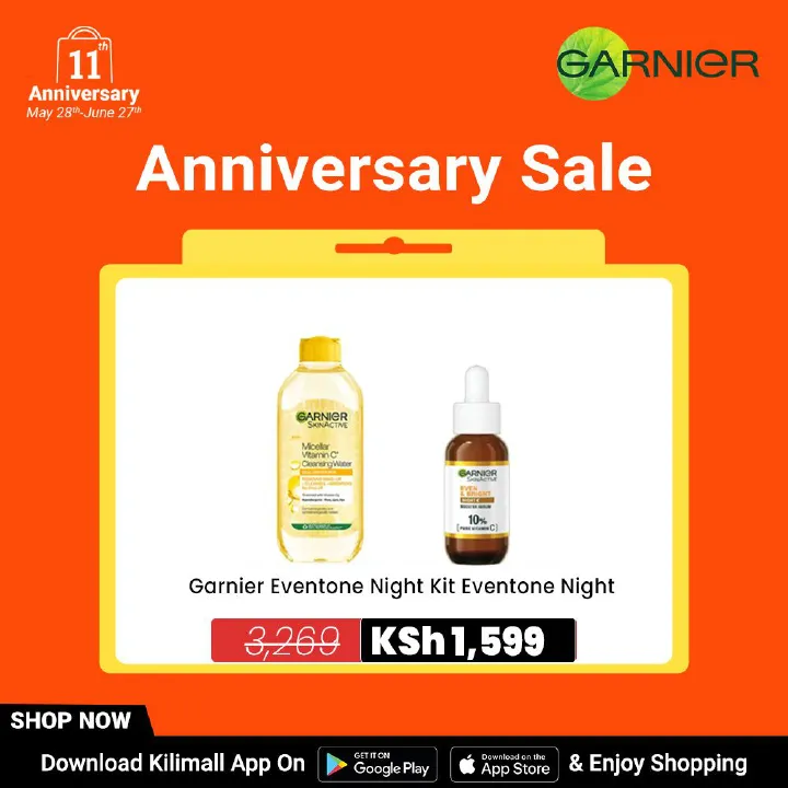 【Free UV sachet】Garnier Eventone Night Essentials Kit(Even & Bright Vitamin C Night Serum + Even & Matte Micellar Water