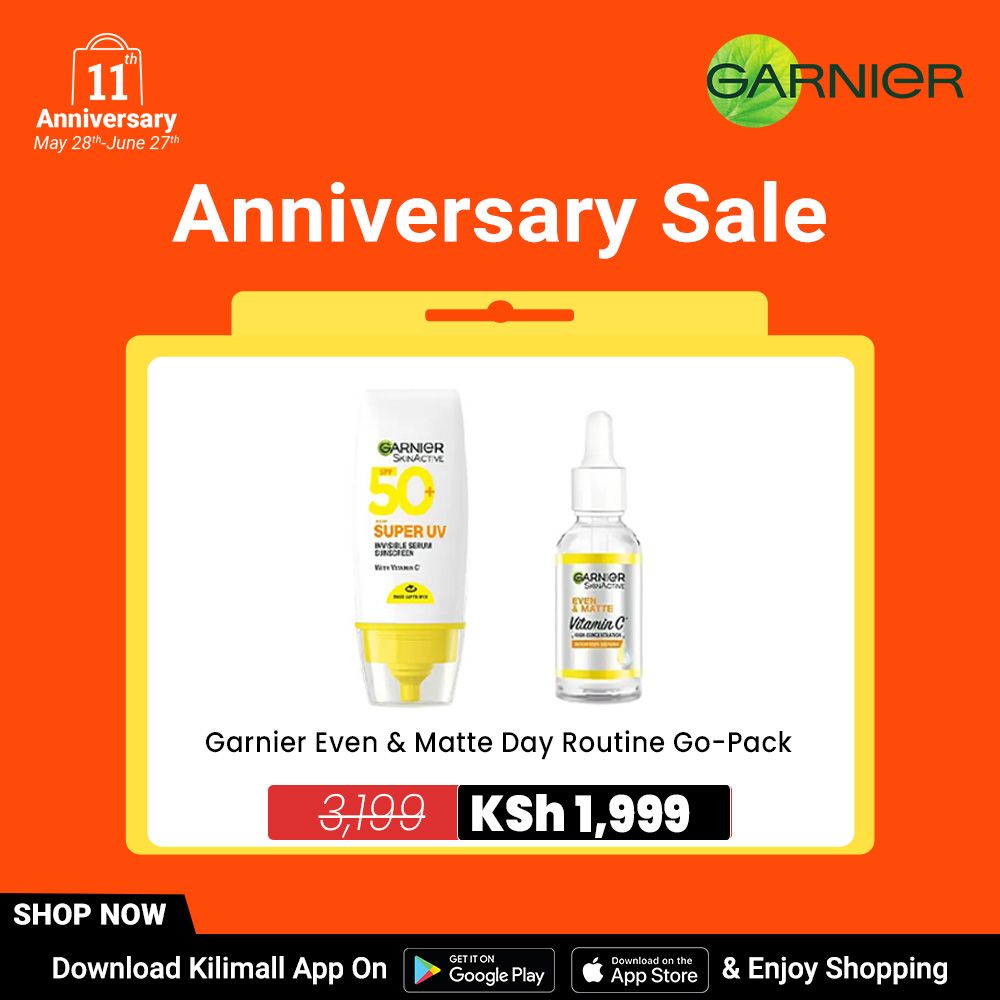 【Free UV sachet】Garnier Even & Matte Day Routine Go-Pack ; Day Serum 30ml+ Super UV Spf 50 Serum 30ml