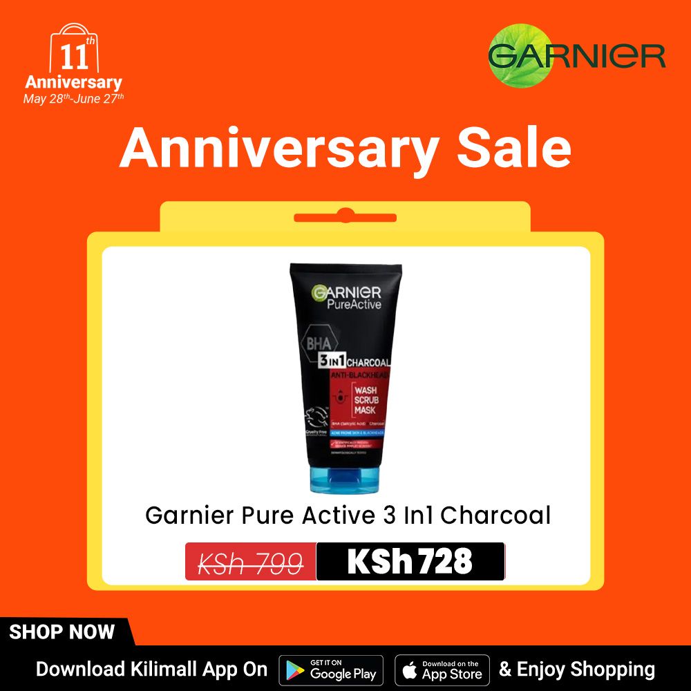 【Free UV sachet】Garnier Pure Active 3 In1 Charcoal Anti Blackhead Mask Wash Scrub -100ml